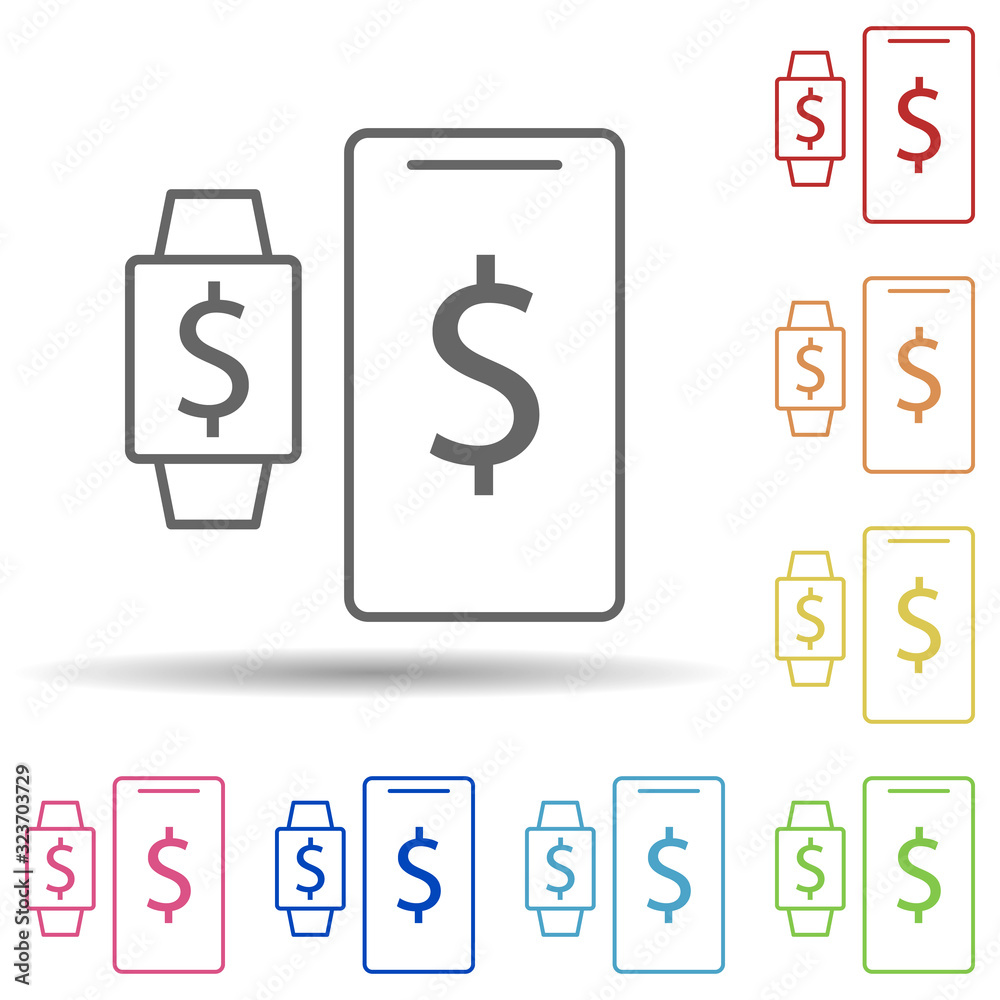 Aufkleber synchronization with smart watches in multi color style icon. simple thin line, outline vector of mo