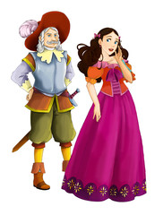 Cartoon happy married couple together on white background - illustration