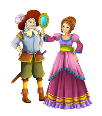 Cartoon happy married couple together on white background - illustration