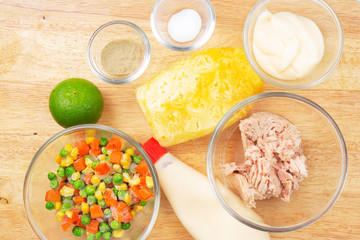 Prepare Ingredient of cooking Tuna corn salad