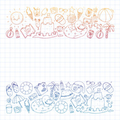 Fototapeta premium Vector pattern with travel and beach icons.