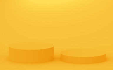 3d yellow cylinder podium minimal studio background. Abstract 3d geometric shape object illustration render. Display for summer holiday product.