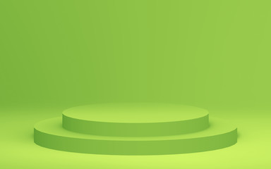3d green cylinder podium minimal studio background. Abstract 3d geometric shape object illustration render. Display for food natural product.