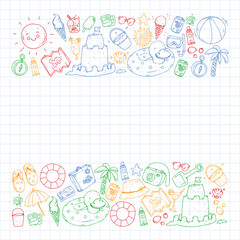 Fototapeta premium Vector pattern with travel and beach icons.