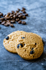 Healthy Organic Coffee Flavored Cookies with Coffee Beans and Chocolate Chip.