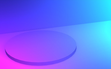 3d purple blue neon light cylinder podium minimal studio gradient dark colors background. Abstract 3d geometric shape object illustration render. Display for nightclub party and technology product.