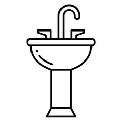 ceramic washbasin restroom vector icon design, Hand wash bowl with double tap on white background