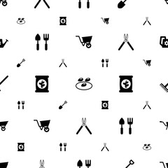 agriculture icons pattern seamless. Included editable filled wheelbarrow, seeds, Shovel, Gardening tools, fertilizer, Gardening scissors icons. agriculture icons for web and mobile.