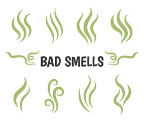 Obraz premium Bad smells. Isolated smoke icons, aromas vaporizer. Hot aroma, stink or cooking steam symbols, smelling or vapor, smoking or odors vector signs