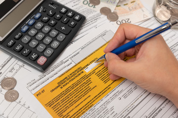 Polish tax form. Finance, tax income concept