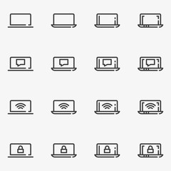 Set of laptop line black and white vector icon.