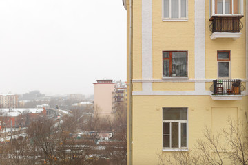 Snowfall in a city