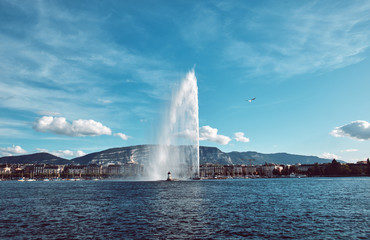 The Jet d'Eau Fountain in Geneva, Switzerland