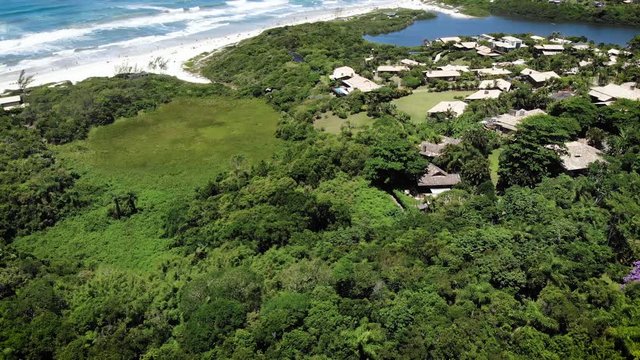 Aerial view of Rosa Beach in Santa Catarina. Beach in southern Brazil between Garopaba and Imbituba.