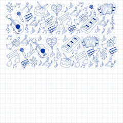 Music background for patterns. Vector illustration with musical instruments.