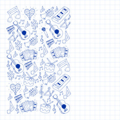 Music background for patterns. Vector illustration with musical instruments.