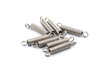 Closed up of Metal spring used in chemical glassware isolated on white background