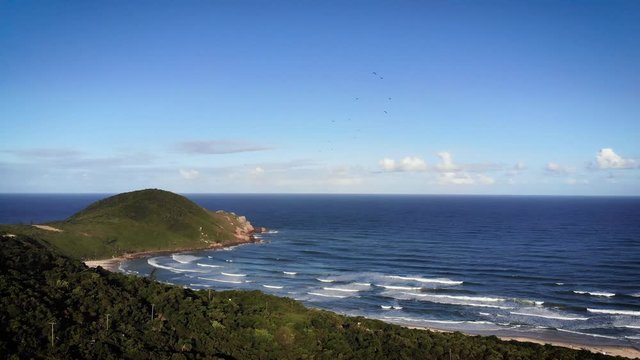 Aerial view of Rosa Beach in Santa Catarina. Beach in southern Brazil between Garopaba and Imbituba.