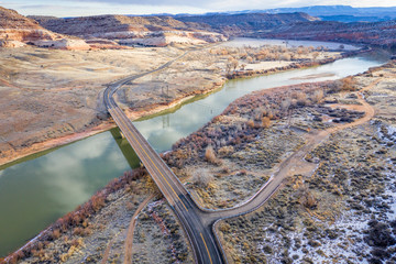 highway across Colorado River aerial view