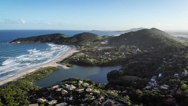 Aerial view of Rosa Beach in Santa Catarina. Beach in southern Brazil between Garopaba and Imbituba.