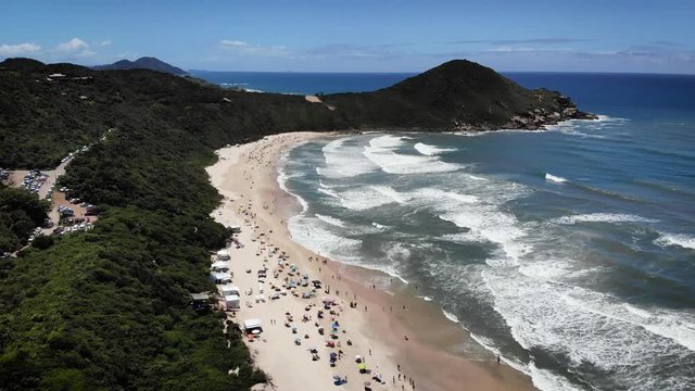 Aerial view of Rosa Beach in Santa Catarina. Beach in southern Brazil between Garopaba and Imbituba.