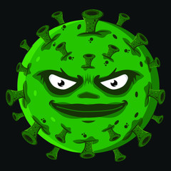 Vector illustration of a green monster cartoon character with a scary face