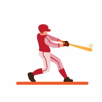 baseball player hitting ball for home run cartoon flat illustration vector isolated in white background
