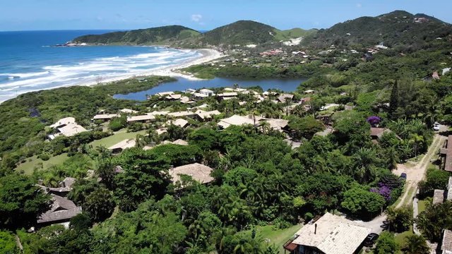 Aerial view of Rosa Beach in Santa Catarina. Beach in southern Brazil between Garopaba and Imbituba.
