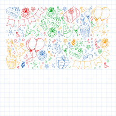 Birthday party. Pattern for invitations, banners, templates.