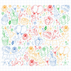 Birthday party. Pattern for invitations, banners, templates.