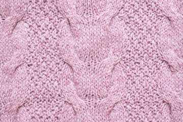 Knit stitches pattern, handmade lilac pink woolen knitwear, soft knitted fabric wallpaper