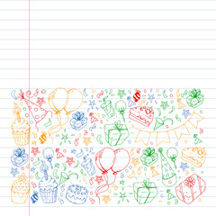 Birthday party. Pattern for invitations, banners, templates.