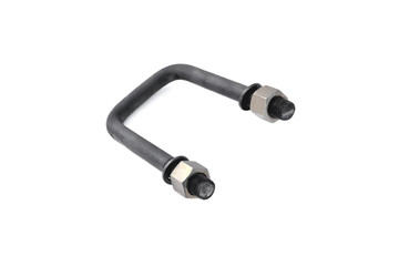 Detail of automobile spring, clamp for screed sheets of automobile spring, spring bracket white...