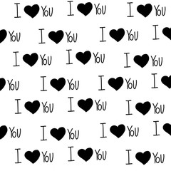 seamless pattern I love you black white