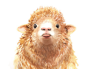 Watercolor Sheep. Sheep sticks tongue out paint for Baby Shower layer path. Sheep digital file. KDP, Cover isolated on white background. This has clipping path.