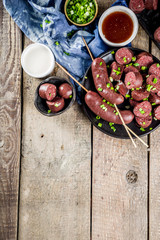 Korean traditional national food. Street home Asian cuisine. Sliced blood sausage soondae or...