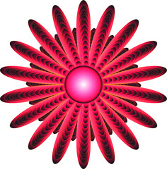 Red and black illuminated floral illustration, logo.