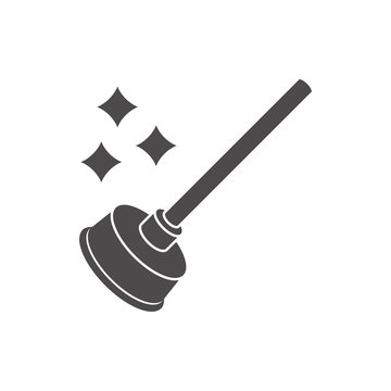 Plunger for cleaning clogged sewer pipes icon in flat style.Vector illustration.
