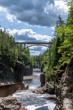 Beautiful Swedish canyon and river in sunlight
