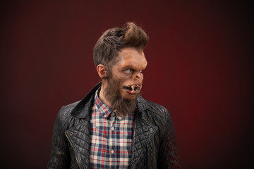 Portrait of Monkey man. Monkey man cinematic make-up for horror movie