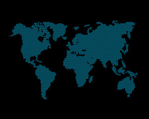 Map global planet earth point black background.