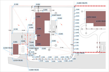 Master plan of a private house and its adjacent territory with the measurements of fence. Vector