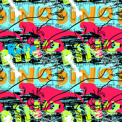 Dinosaur T rex color creative hand drawn seamless pattern for boys and girls