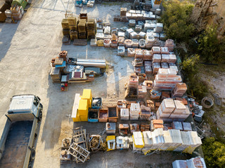 Aerial view from drone of warehouse  of building materials