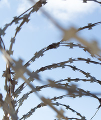 barbed wire against the blue sky