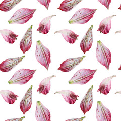 Rose petals. Seamless watercolor floral pattern.
