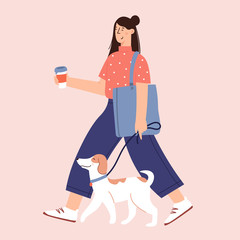 Flat Cartoon Vector Illustration about Human and dogs friendship 