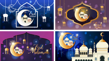 Four background designs for Muslim festival Eid Mubarak