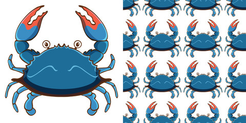 Seamless background design with blue crab © GraphicsRF