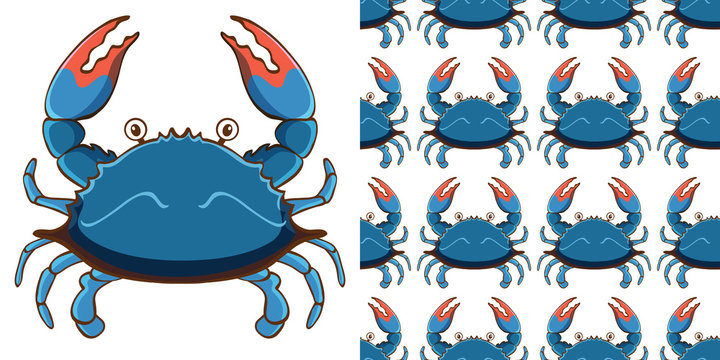 Seamless background design with blue crab